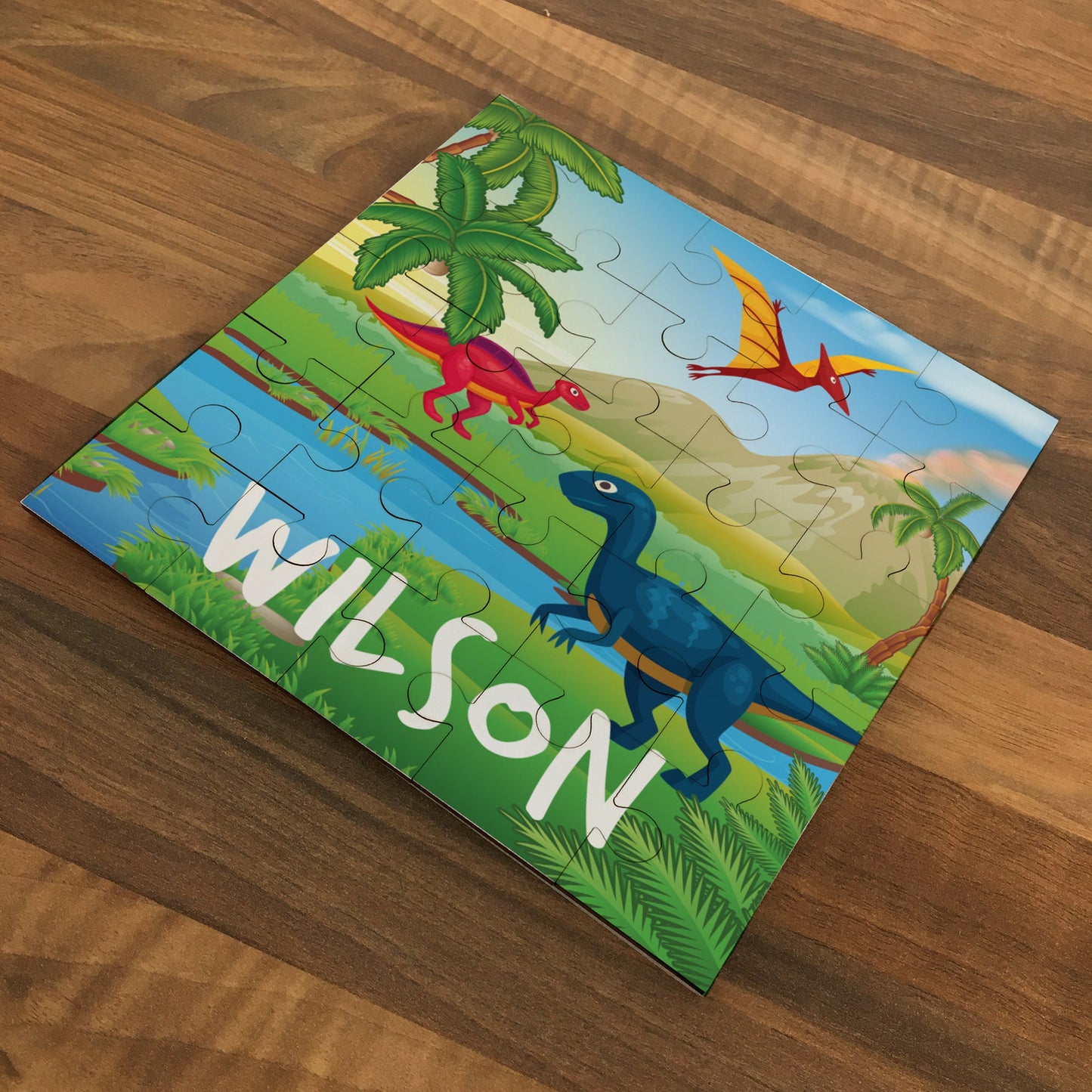 Personalised Dinosaur 25 Piece MDF Jigsaw & Gift Bag Children Boys Girls Learning Fun Family Play Games Wood