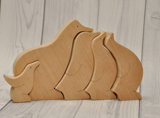 Animal Puzzle, Wooden Balance Toy, 1st Birthday Gift, Montessori Toy, Home Decor, Father's Day Gifts, Wooden bears, Penguins Family