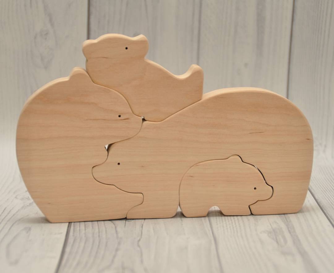 Animal Puzzle, Wooden Balance Toy, 1st Birthday Gift, Montessori Toy, Home Decor, Father's Day Gifts, Wooden bears, Penguins Family