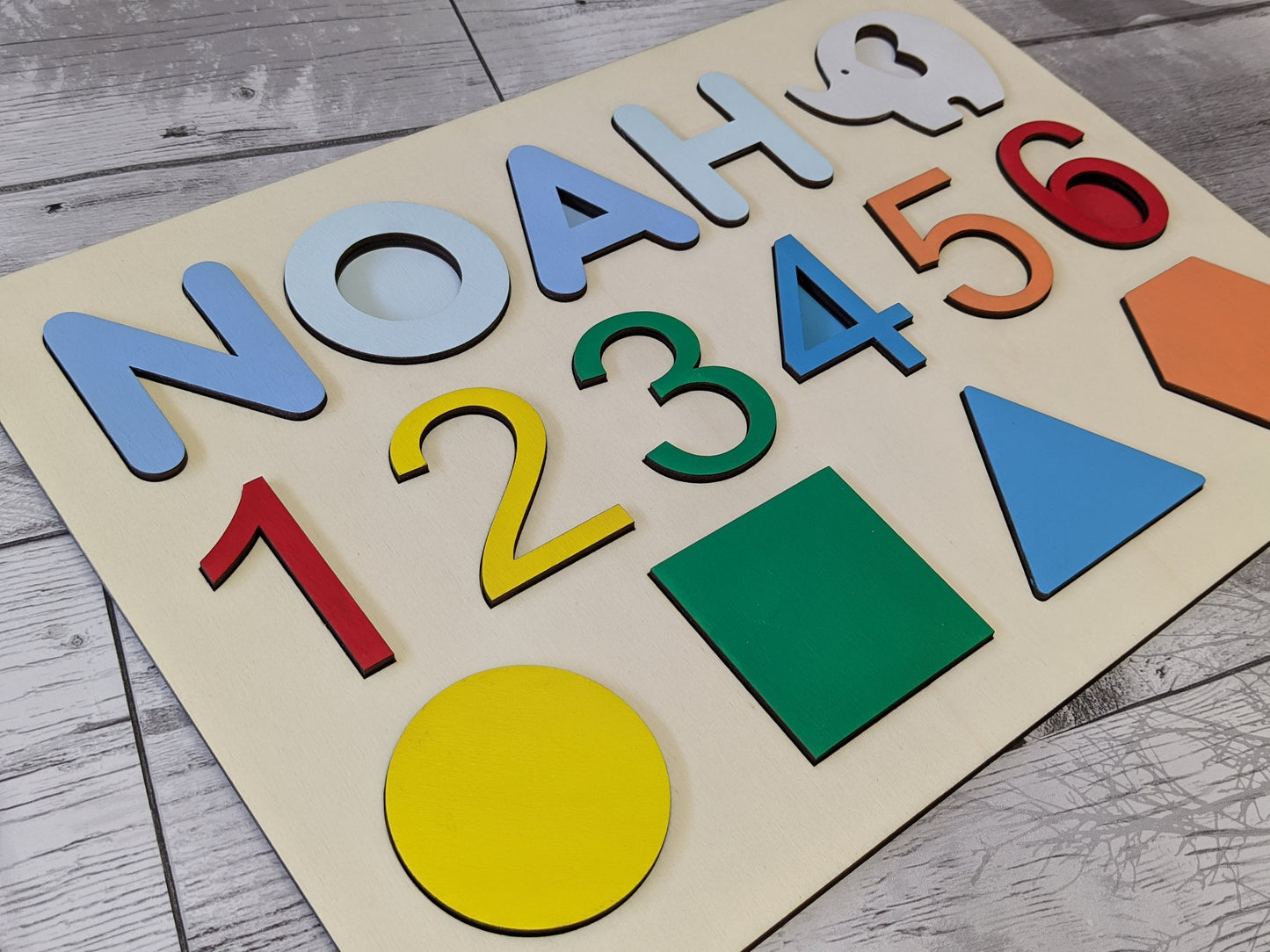 Name  - Shape - Numbers - Personalised Name Puzzle, Wood Baby Gift, Wooden Gift, Wooden child gift, wooden name puzzle. wooden jigsaw