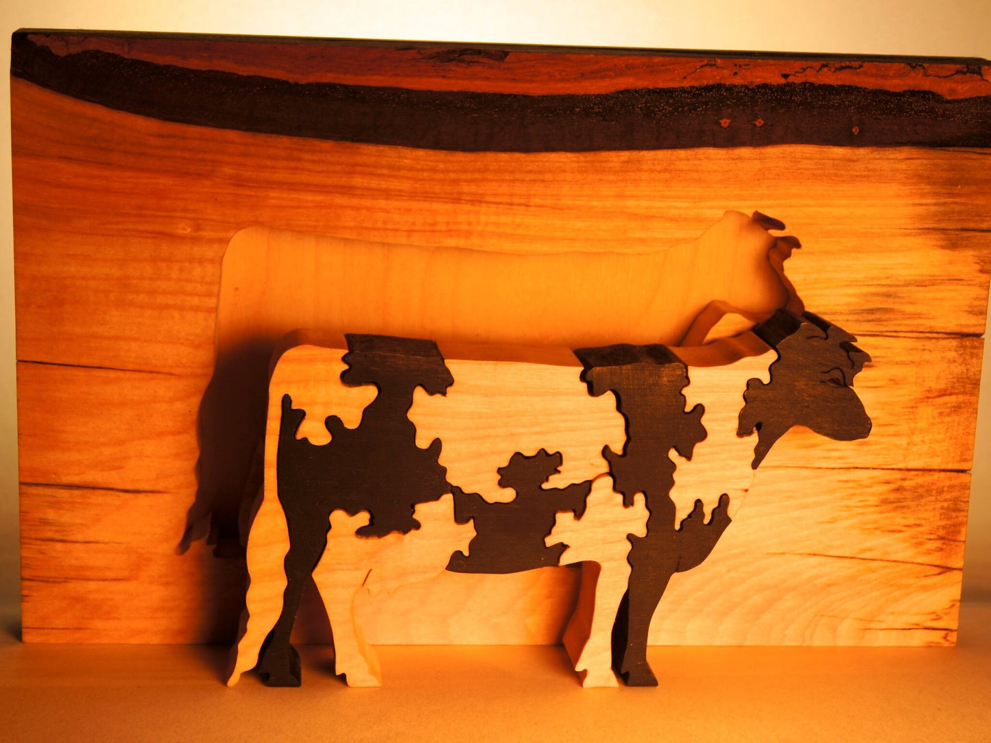 DIARY COW Wood Puzzle  / Unique Handcrafted Wooden Jigsaw Animal Puzzle / Free Standing (or with Keeper) / Sustainably Sourced Wood