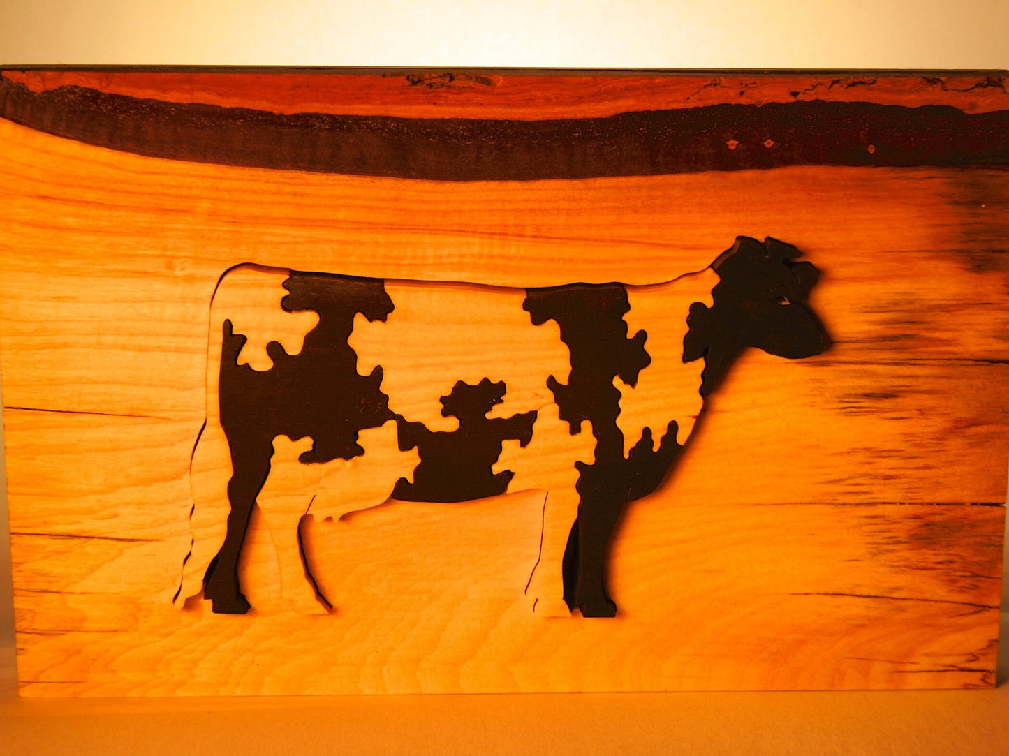 DIARY COW Wood Puzzle  / Unique Handcrafted Wooden Jigsaw Animal Puzzle / Free Standing (or with Keeper) / Sustainably Sourced Wood