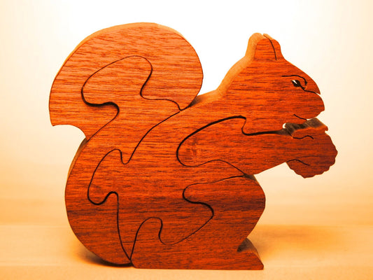 SQUIRREL WITH CHESTNUT Wood Puzzle / Unique Handcrafted Wooden Jigsaw Animal Puzzle/Free Standing (or with Keeper)/ Sustainably Sourced Wood