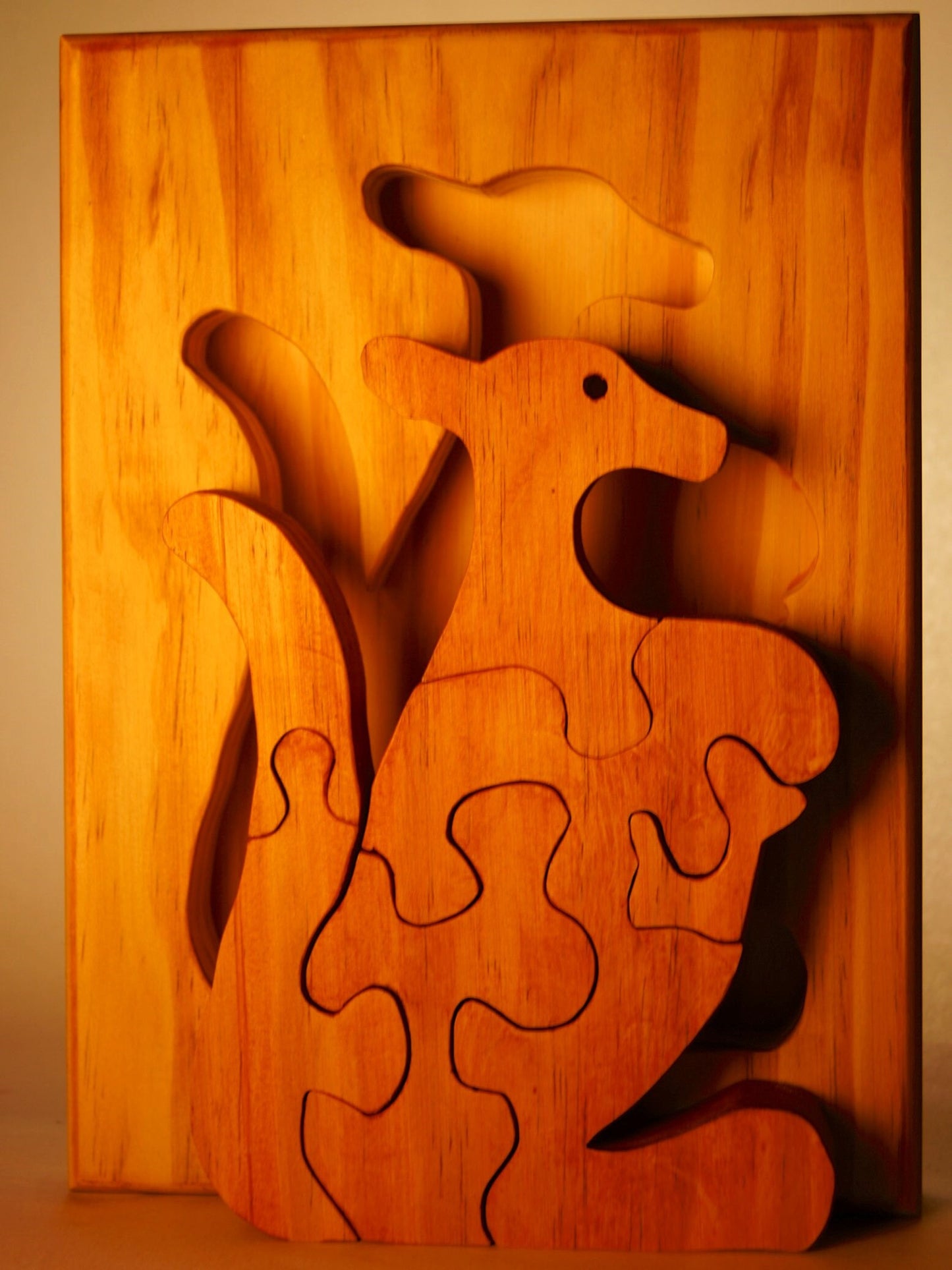 KANGAROO Wood Puzzle Kids or Toddlers / Unique Handcrafted Wooden Jigsaw Animal Puzzle /Free Standing With Keeper / Sustainably Sourced Wood