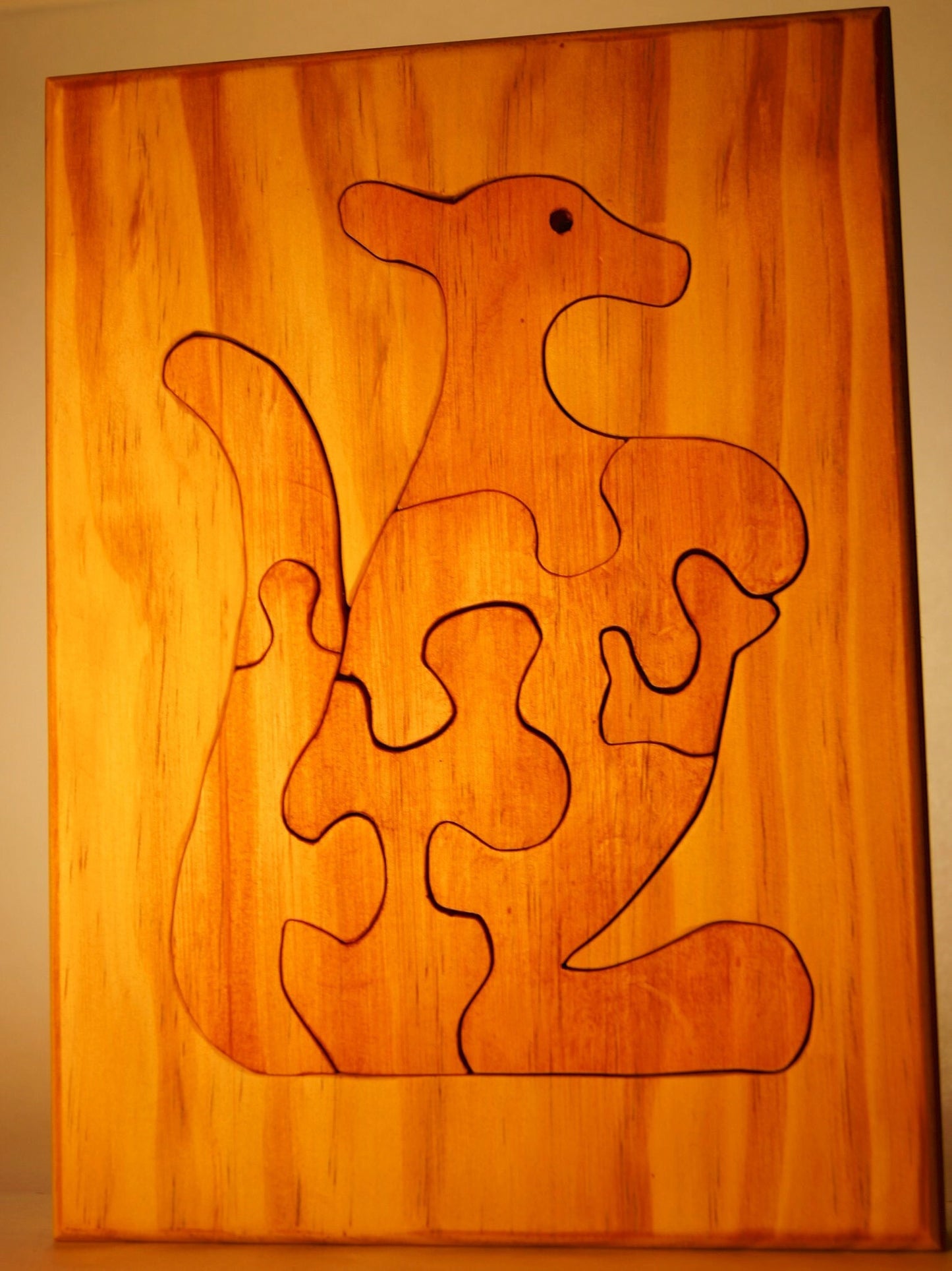 KANGAROO Wood Puzzle Kids or Toddlers / Unique Handcrafted Wooden Jigsaw Animal Puzzle /Free Standing With Keeper / Sustainably Sourced Wood