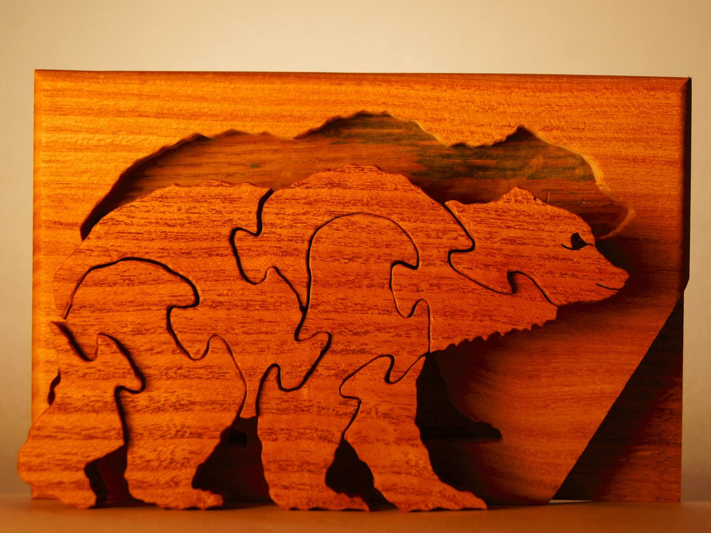 GRIZZLY BEAR WALKING Wood Puzzle / Unique Handcrafted Wooden Jigsaw Animal Puzzle / Free Standing With Keeper / Sustainably Sourced Wood