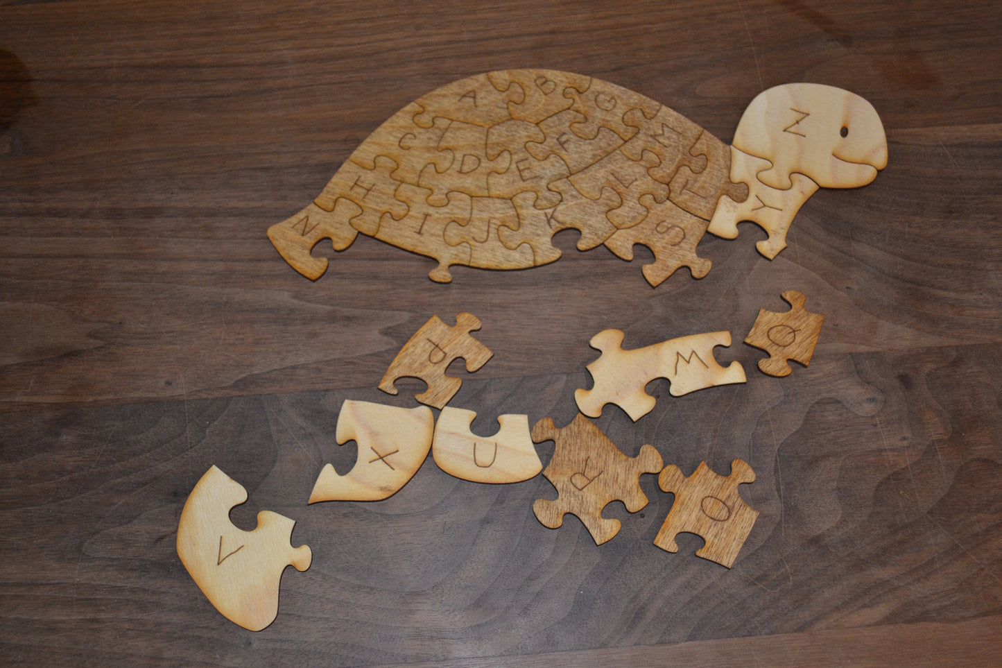 Turtle Alphabet Puzzle with Bag for Storage Handmade Educational Wood Puzzle