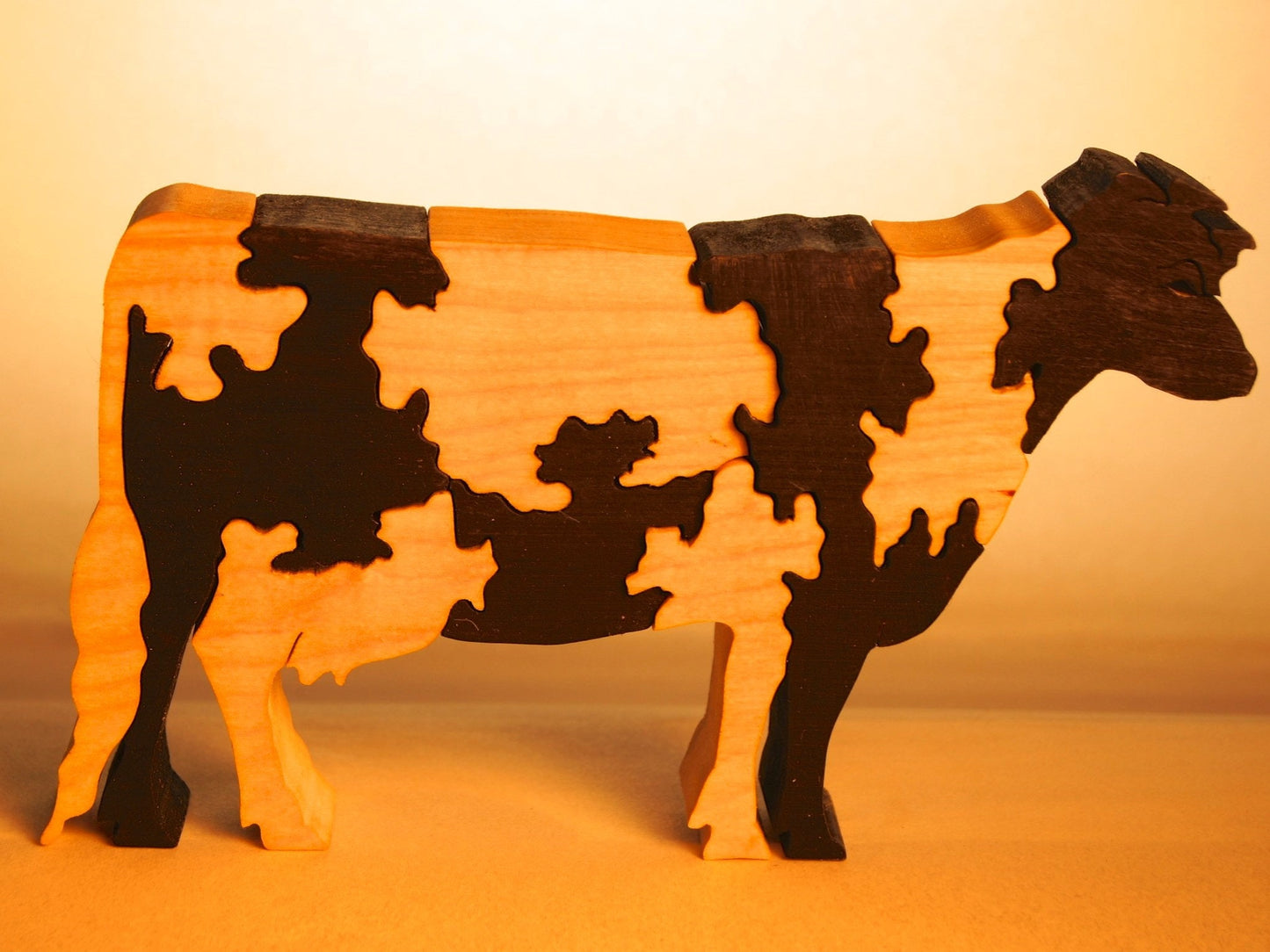 DIARY COW Wood Puzzle  / Unique Handcrafted Wooden Jigsaw Animal Puzzle / Free Standing (or with Keeper) / Sustainably Sourced Wood