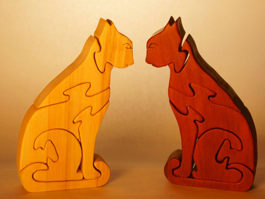 CAT SITTING Wood Puzzles (Siamese cats)/ Unique Handcrafted Wooden Jigsaw Animal Puzzle / Free Standing / Sustainably Sourced Wood