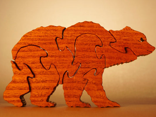 GRIZZLY BEAR WALKING Wood Puzzle / Unique Handcrafted Wooden Jigsaw Animal Puzzle / Free Standing With Keeper / Sustainably Sourced Wood