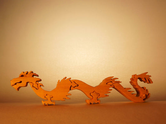 LONG DRAGON Wood Puzzle  / Unique Handcrafted Wooden Jigsaw Animal Puzzle / Free Standing and With Keeper / Sustainably Sourced Wood