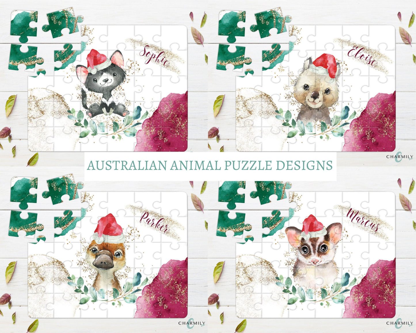 Christmas Puzzle Australian Animals, 30 Piece Wood Puzzle, A4, Personalised gift, Australiana