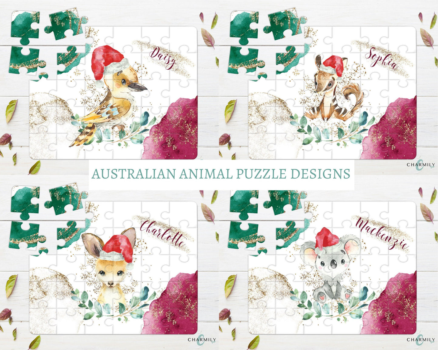 Christmas Puzzle Australian Animals, 30 Piece Wood Puzzle, A4, Personalised gift, Australiana