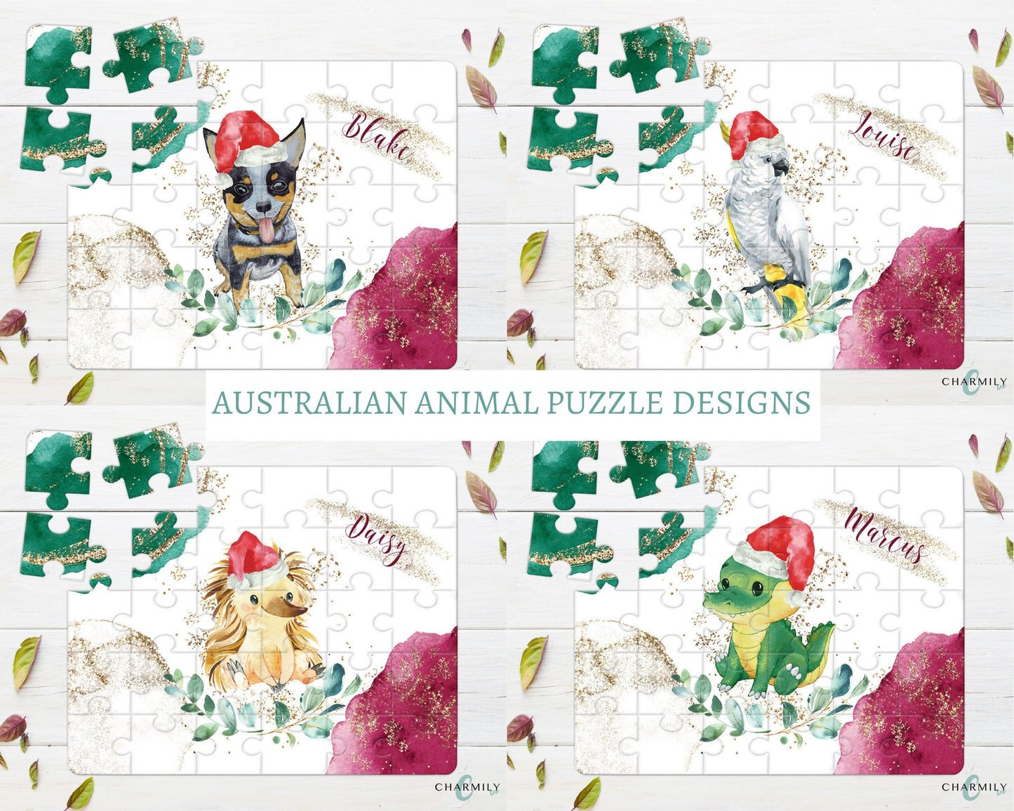 Christmas Puzzle Australian Animals, 30 Piece Wood Puzzle, A4, Personalised gift, Australiana