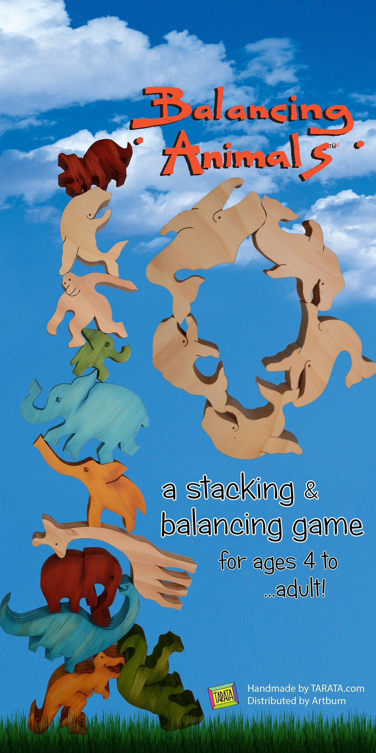 Elephants -Balancing Animals wooden stacking and balancing game by Tarata Toys:  gift boxed