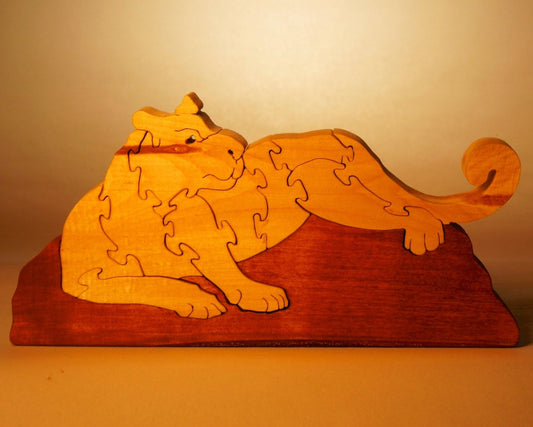 COUGAR Wood Puzzle  / Unique Handcrafted Wooden Jigsaw Puzzle / Cat, Mountain Lion / Free Standing With Keeper / Sustainably Sourced Wood