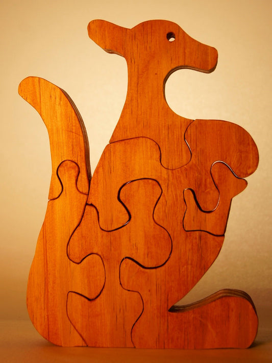 KANGAROO Wood Puzzle Kids or Toddlers / Unique Handcrafted Wooden Jigsaw Animal Puzzle /Free Standing With Keeper / Sustainably Sourced Wood