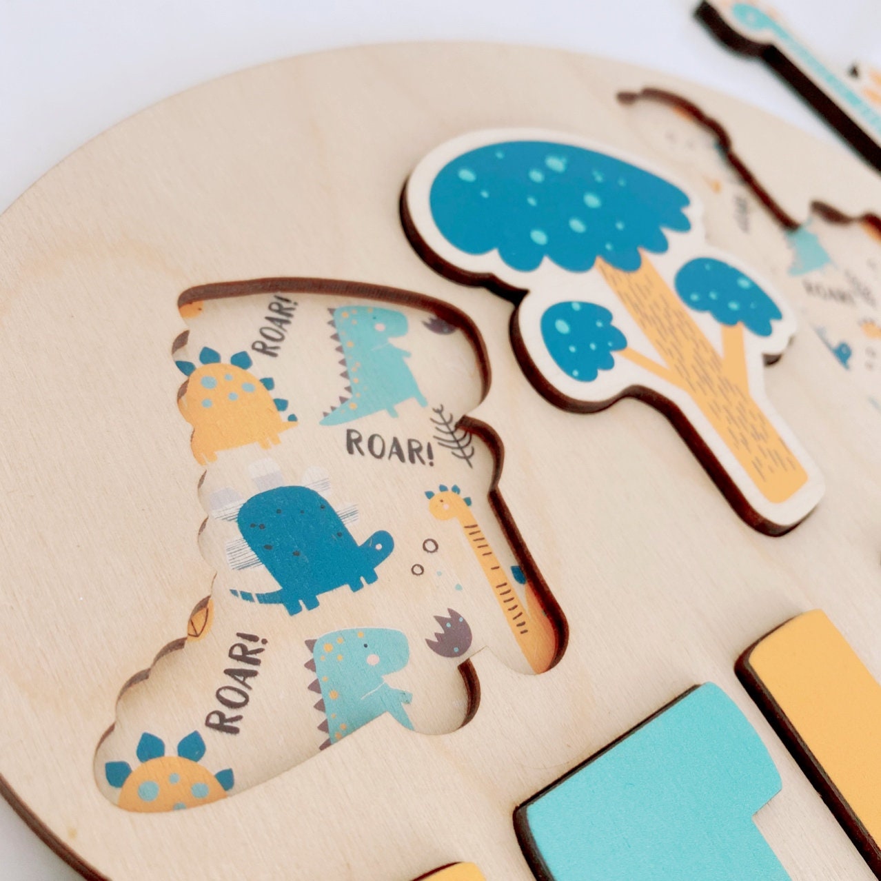 Wooden Name Puzzle, Dinosaur gift, Dino Jigsaw Puzzle, Personalised Wooden Toys,Baby Boy Girl 1st Birthday Gift,Montessori Learning