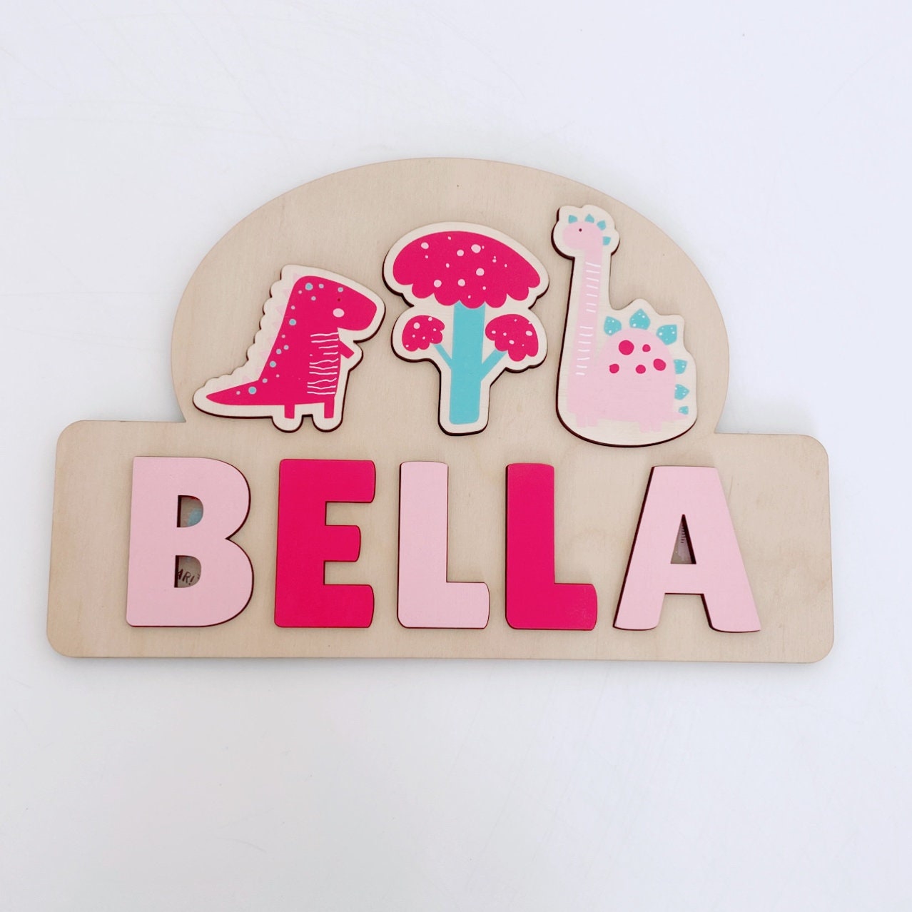 Wooden Name Puzzle, Dino Jigsaw Puzzle,Personalised Wooden Toys,Pink Baby Girl 1st Birthday Gift,Montessori Learning