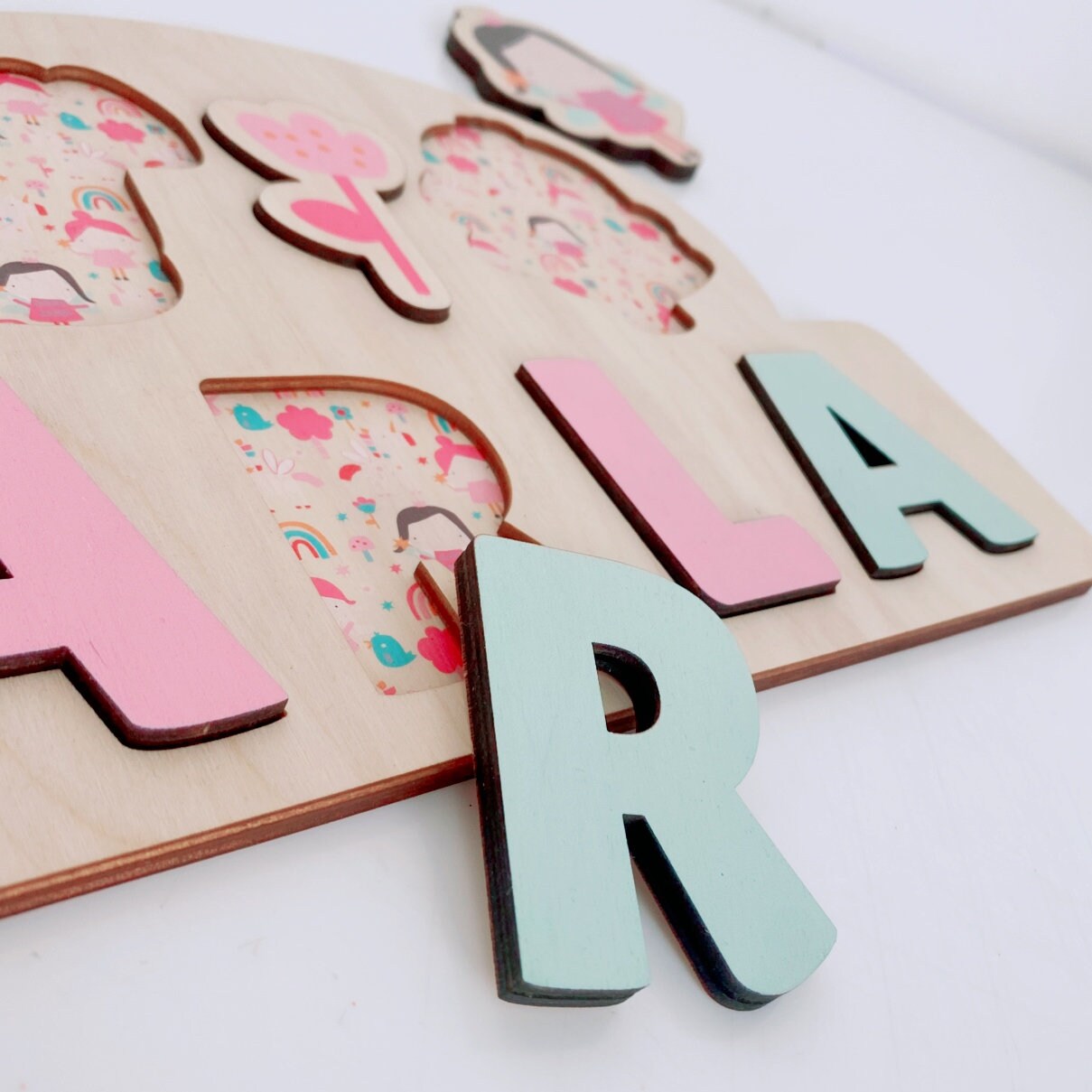 Wooden Name Puzzle, Unicorn Fairy Jigsaw Puzzle, Personalised Wooden Toys,Baby Girl 1st Birthday Gift,Montessori Learning