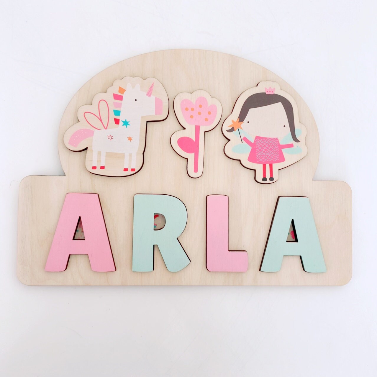 Wooden Name Puzzle, Unicorn Fairy Jigsaw Puzzle, Personalised Wooden Toys,Baby Girl 1st Birthday Gift,Montessori Learning