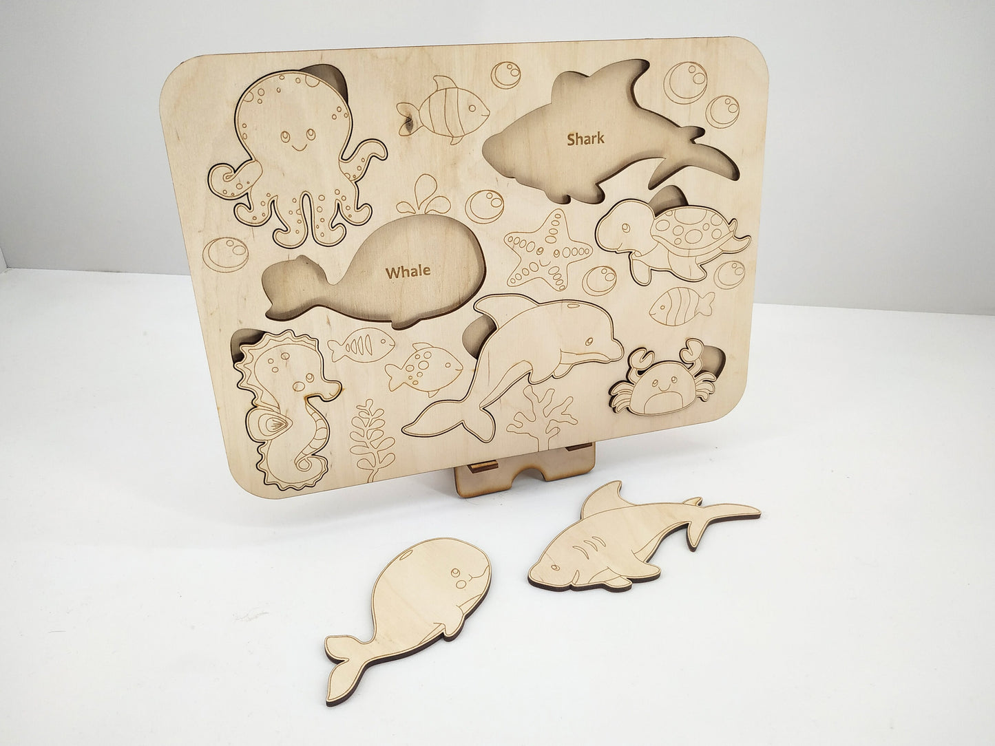 Wooden Sea Animal puzzle, educational shape Puzzle Montessori Toy, Study & Paint Marine inhabitants learning game. Personalized kids Gift