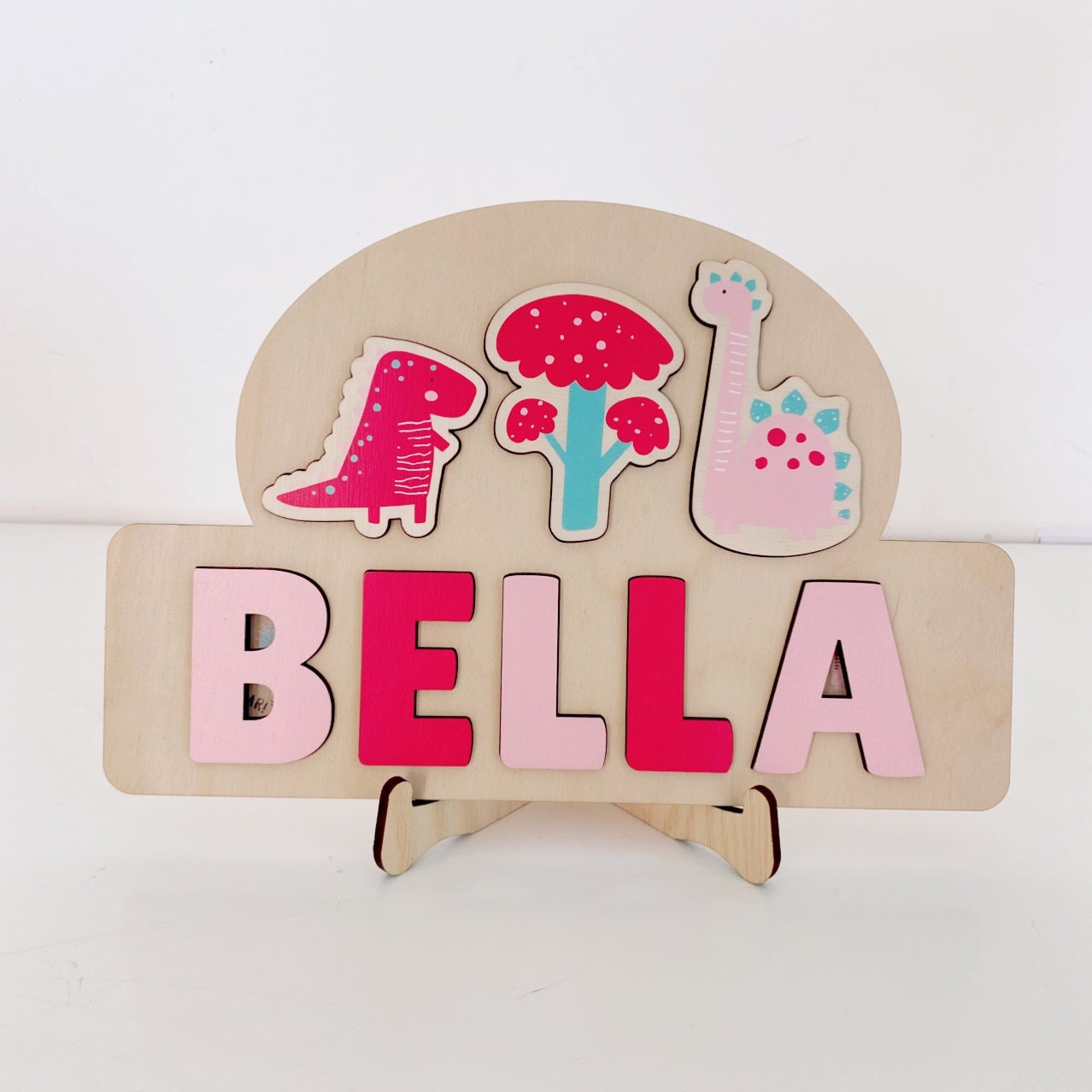 Wooden Name Puzzle, Dino Jigsaw Puzzle,Personalised Wooden Toys,Pink Baby Girl 1st Birthday Gift,Montessori Learning