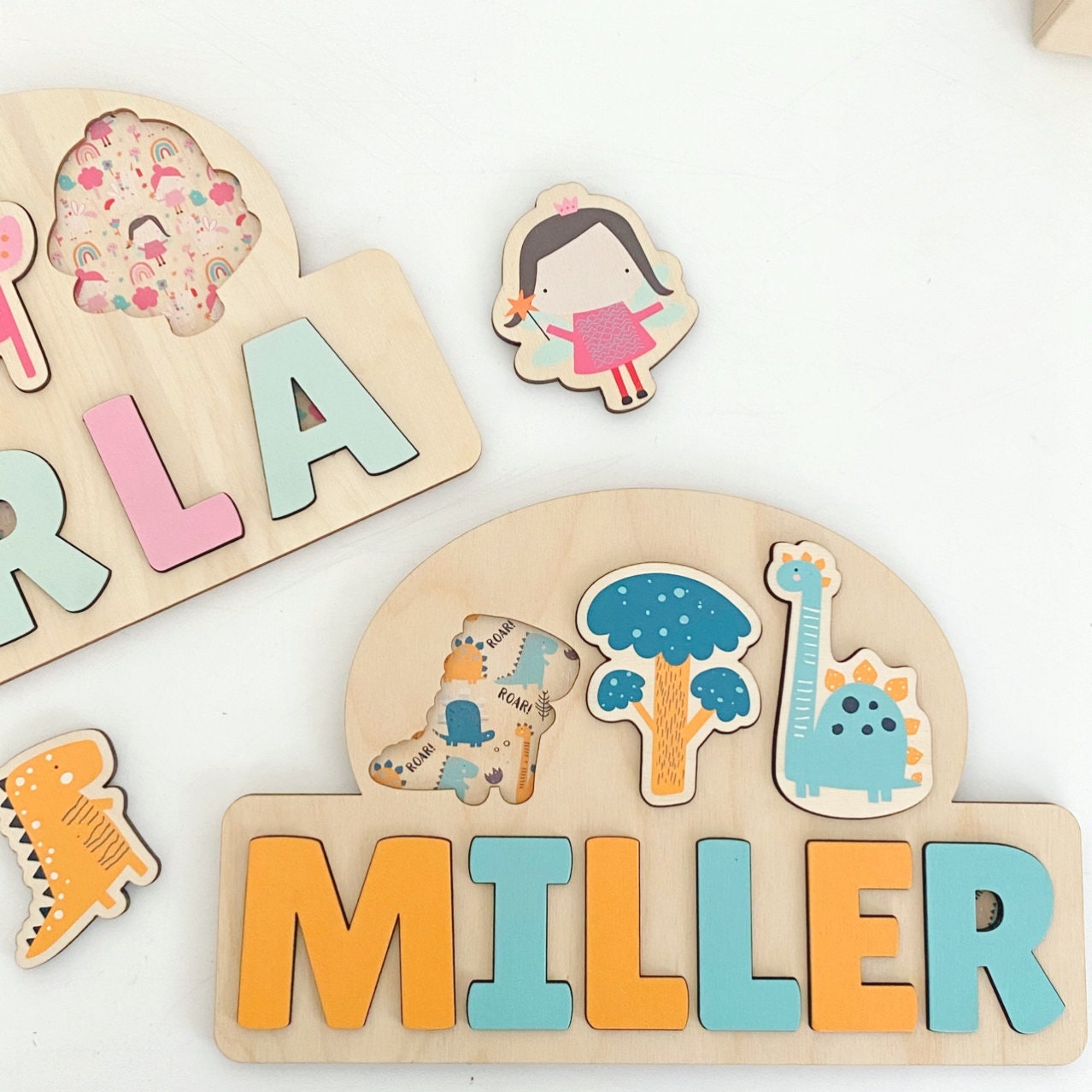 Wooden Name Puzzle, Dinosaur gift, Dino Jigsaw Puzzle, Personalised Wooden Toys,Baby Boy Girl 1st Birthday Gift,Montessori Learning