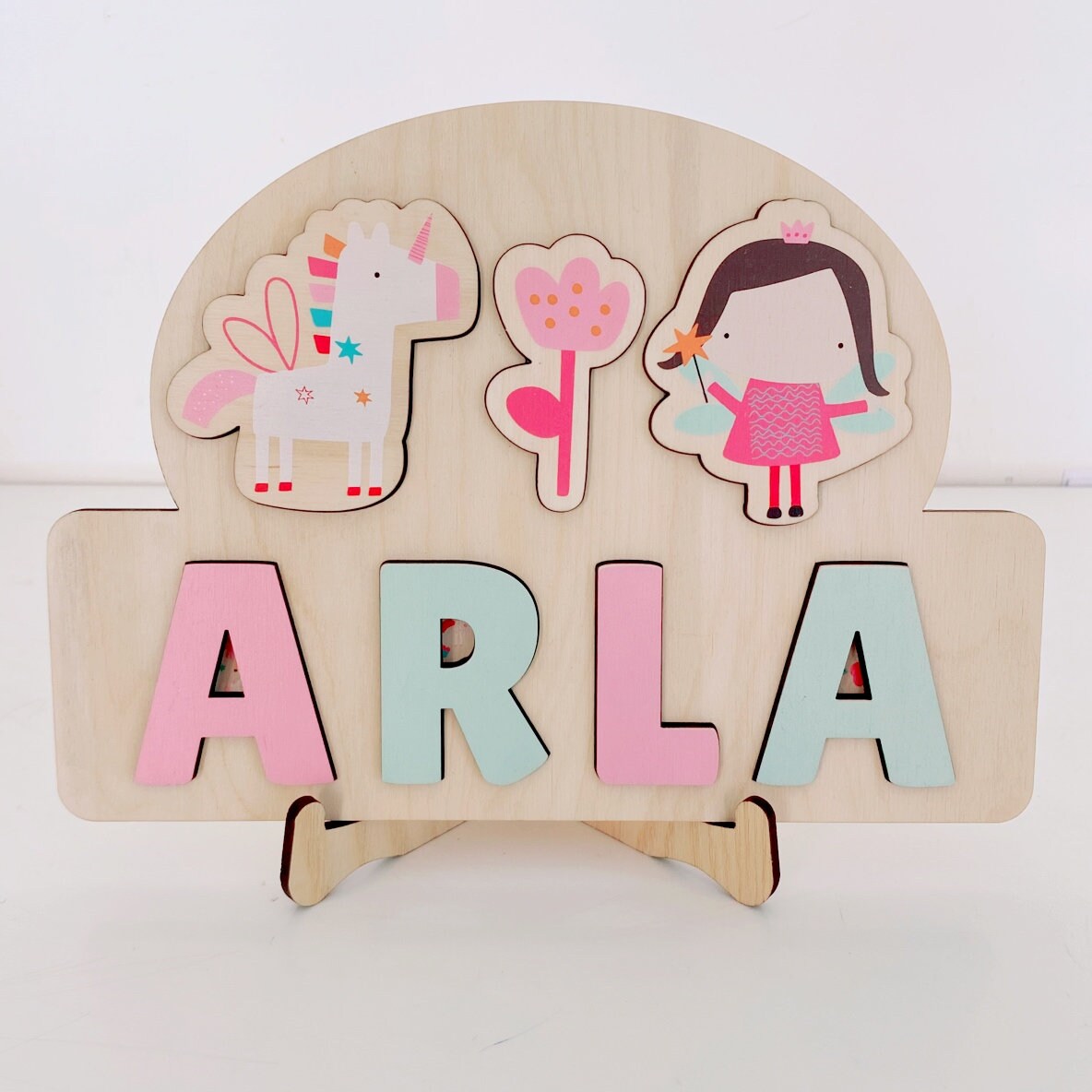 Wooden Name Puzzle, Unicorn Fairy Jigsaw Puzzle, Personalised Wooden Toys,Baby Girl 1st Birthday Gift,Montessori Learning