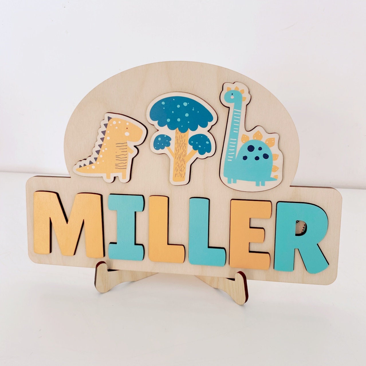 Wooden Name Puzzle, Dinosaur gift, Dino Jigsaw Puzzle, Personalised Wooden Toys,Baby Boy Girl 1st Birthday Gift,Montessori Learning