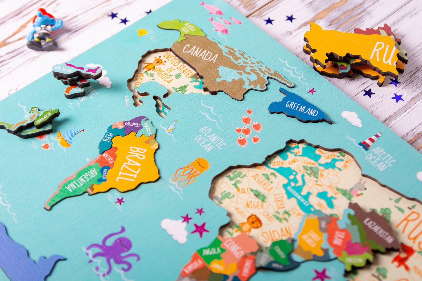 Geography for kids, Continents puzzle, Kids learning toy, Kids world map puzzle, Birthday kids gifts, Montessori toys, Jigsaw puzzle gift