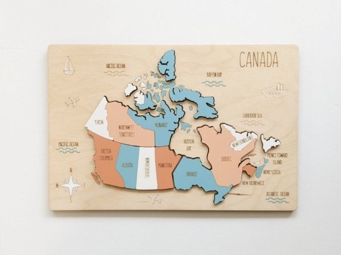 Canada Map Puzzle Wooden toys Montessori Educational school toys Kids toys Eco toys Children Birthday gift Learning game Country world map