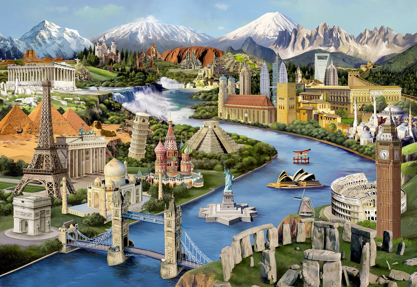 Wooden Jigsaw Puzzle - World Landmarks - 505 pcs Travel Kids Adults Unique Shaped Pieces Wooden.City