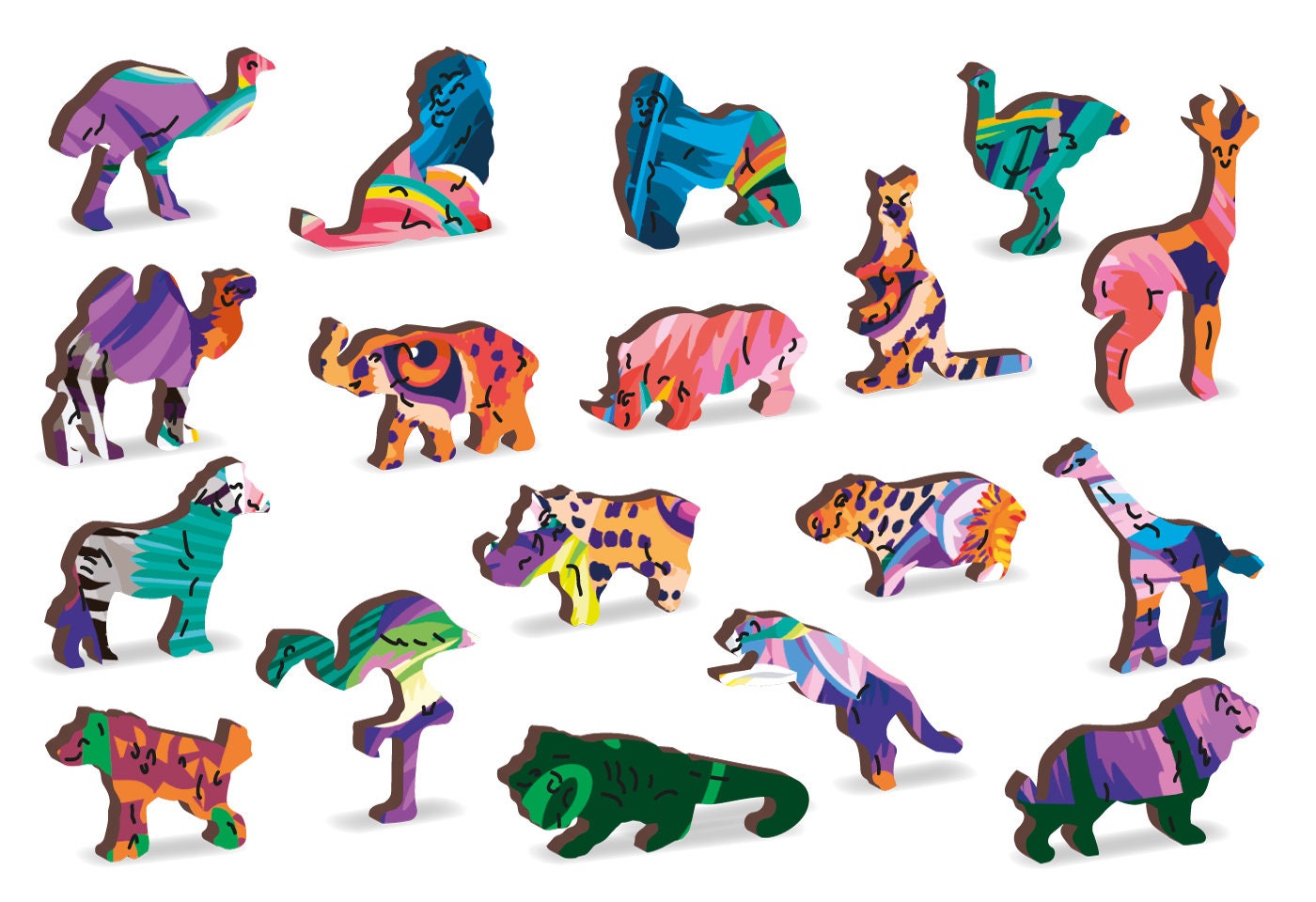 Wooden Jigsaw Puzzle "Jungle Wildlife" 155, 300 pcs Unique Unusual Animal Shaped Pieces Mosaic Kids Adults Wooden City