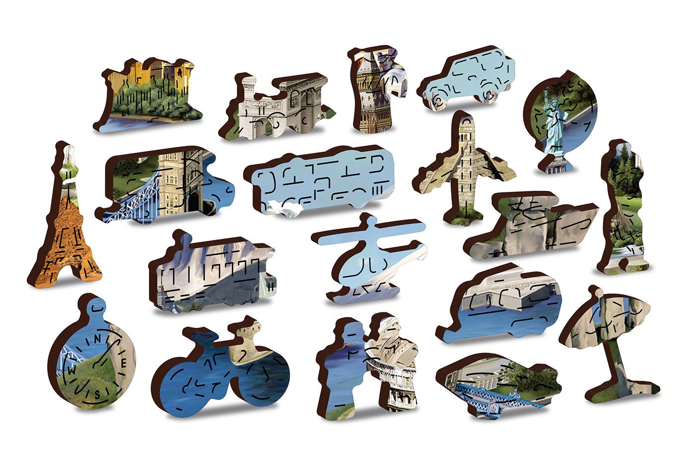 Wooden Jigsaw Puzzle - World Landmarks - 505 pcs Travel Kids Adults Unique Shaped Pieces Wooden.City