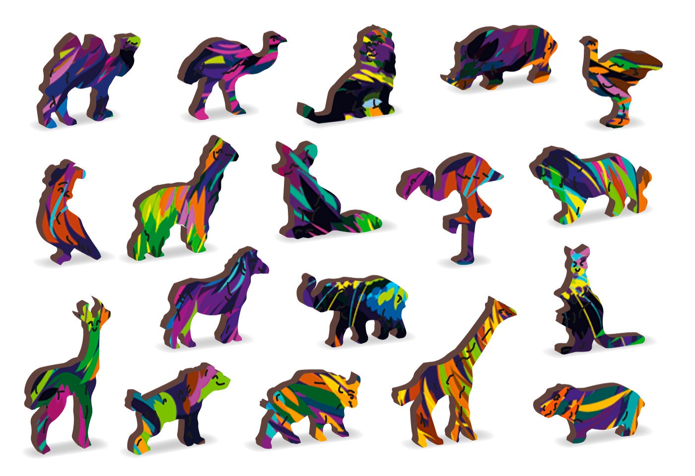 Wooden Jigsaw Puzzle "Rainbow Wildcat" 140, 274 pcs Unique Gradient Animal Shaped Pieces Wood Mosaic Gifts Kids Adults Wooden.City