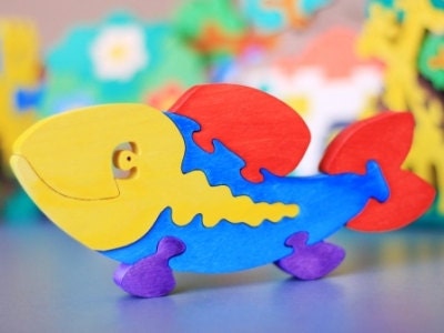 Wooden Puzzle Fish. Handmade color puzzle Handmade kids toy. Wooden eco friendly handmade toys for children. Ready to ship.