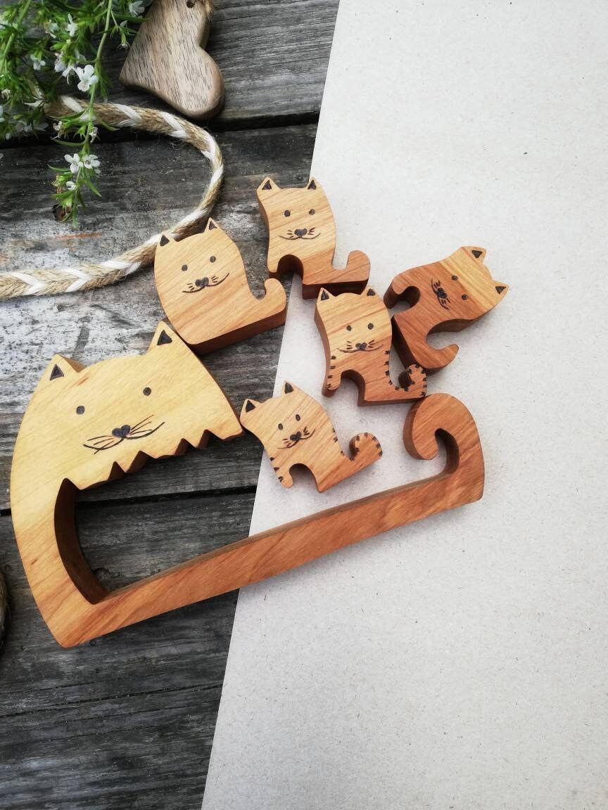 Cats animal puzzle, Animal wood toys, Wooden animal figures, Game wooden, Wooden toys, Wooden puzzle, Kids puzzle, Christmas toys, Eco gift