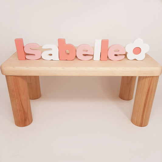 Girls Puzzle Name Bench, Wood Kids Bench Name, Maple Name Puzzle Bench, Personalized Toddler Bench Wooden, Custom Gift for Kids Christmas