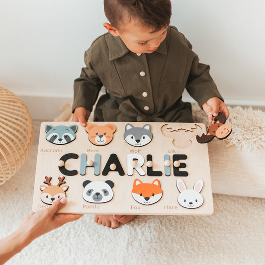 Name Puzzle with Animals, Personalized Puzzle, Easter Gifts For Toddlers, Custom Animal Toy, Montessori Toys, First Birthday Boy