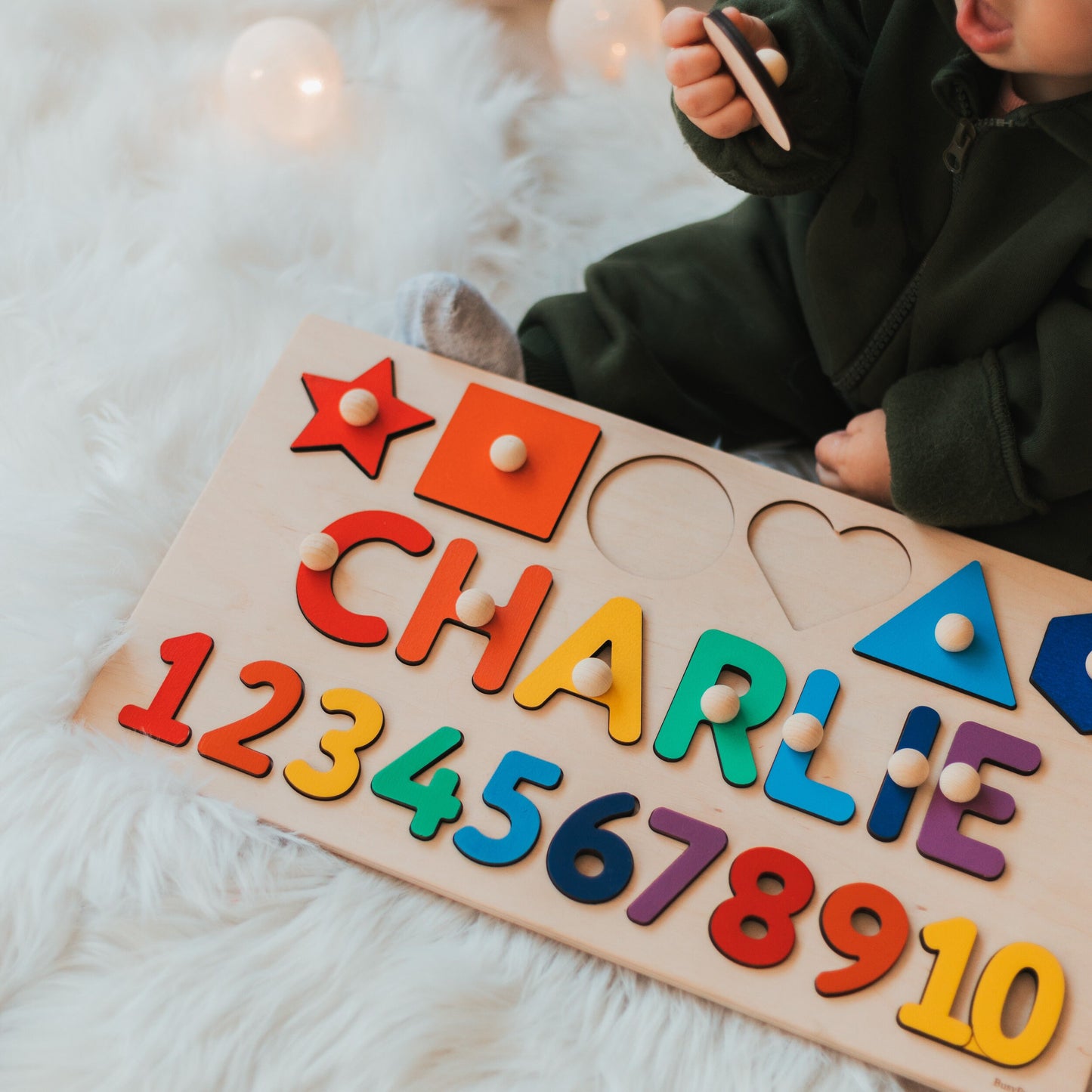 Personalized Montessori Math Board, Baby Name Puzzle, Unique Boy and Girl Birthday Gift, Toddler First Easter, Wooden Shapes and Numbers