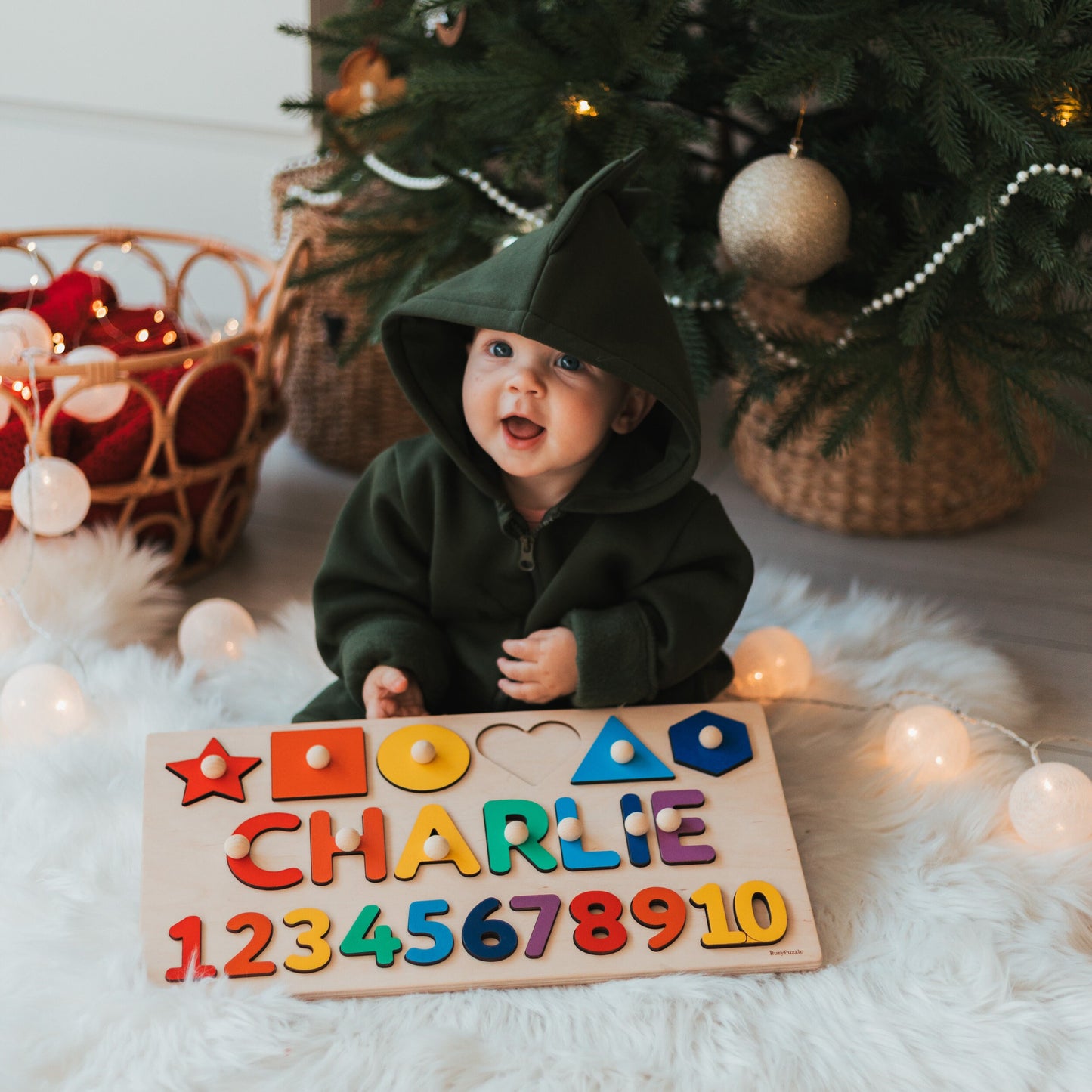 Personalized Montessori Math Board, Baby Name Puzzle, Unique Boy and Girl Birthday Gift, Toddler First Easter, Wooden Shapes and Numbers