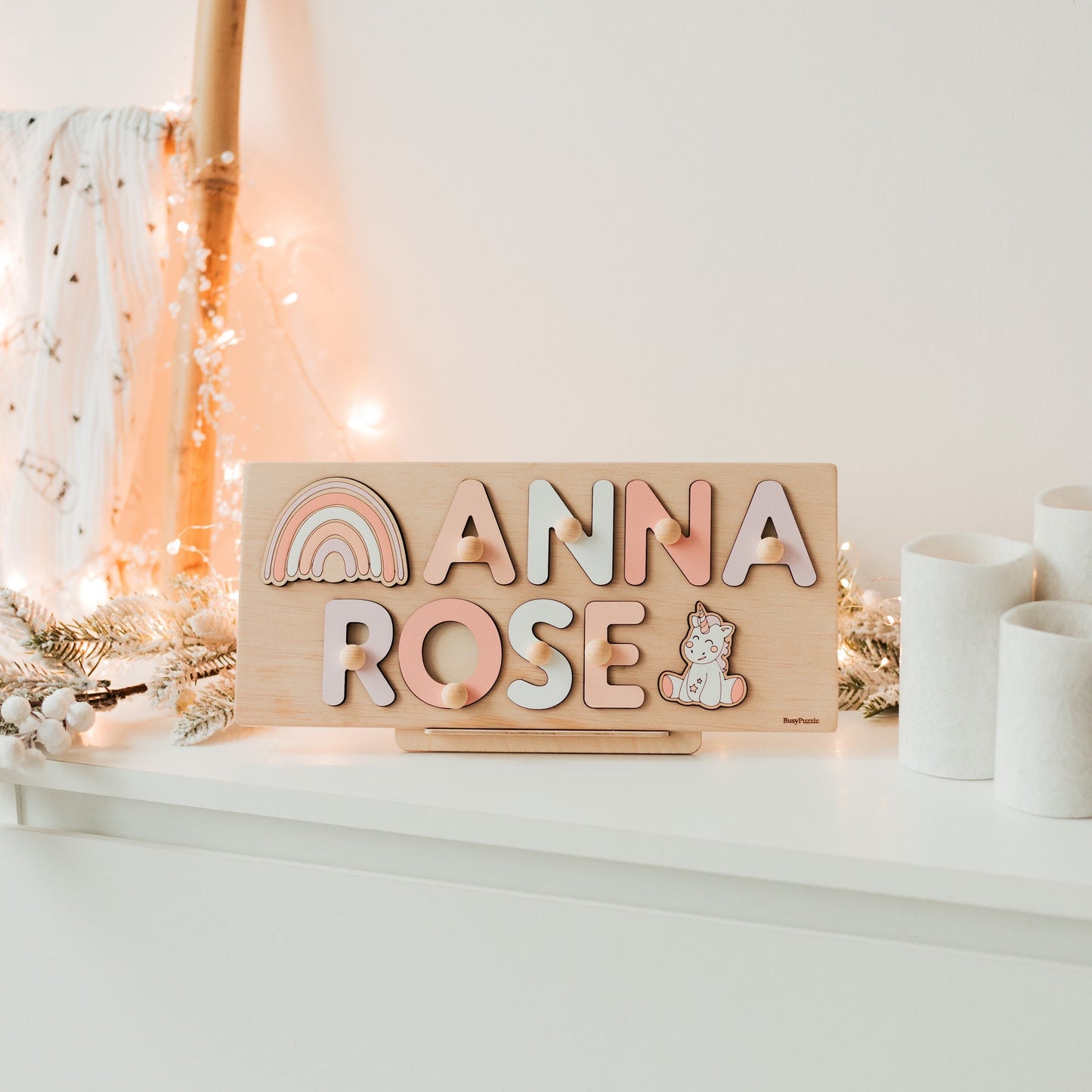 Name Puzzle With Pegs, Personalized Name Puzzle , First Easter, Baby Girl 1st Birthday, Pastel Name Sign, Wooden Gift For Kids