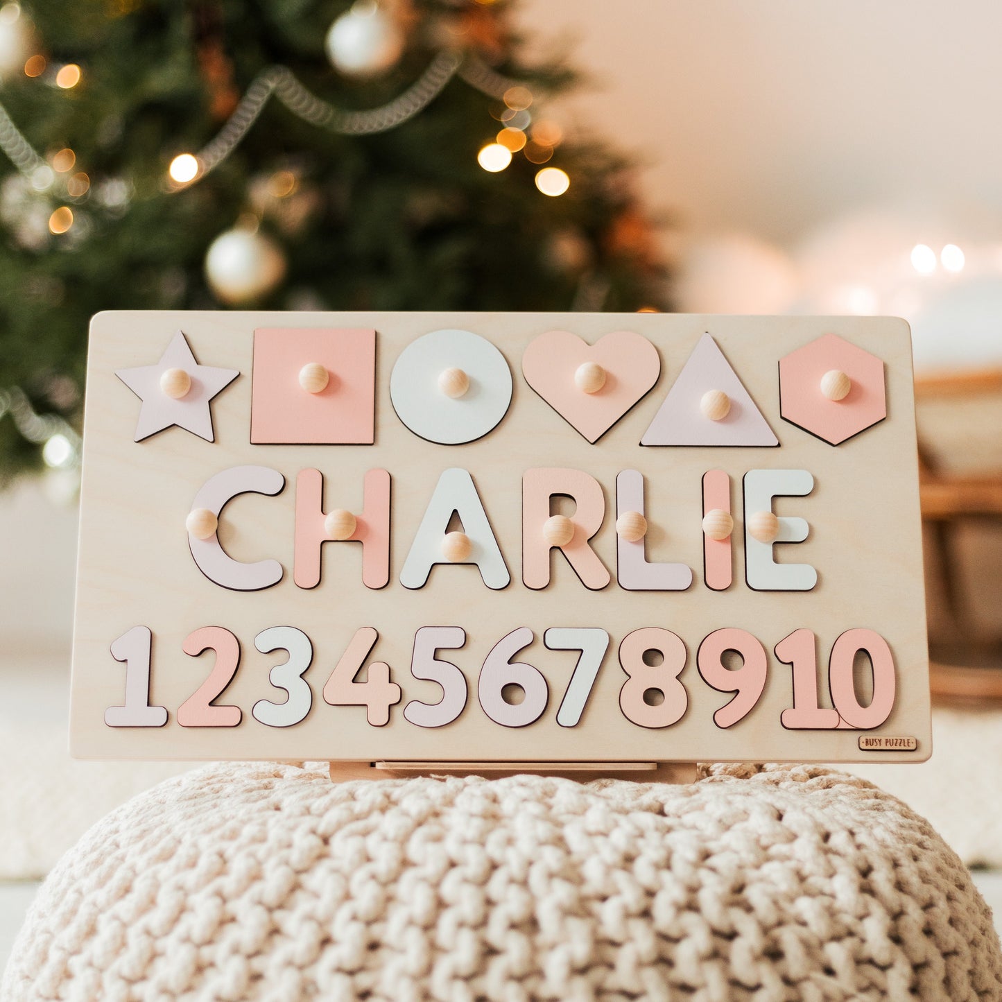 Wooden Shapes and Numbers For Kids, Personalized Toddler Puzzle, Custom Easter Gifts, Unique Baby Girl Gift, Educational Montessori Board