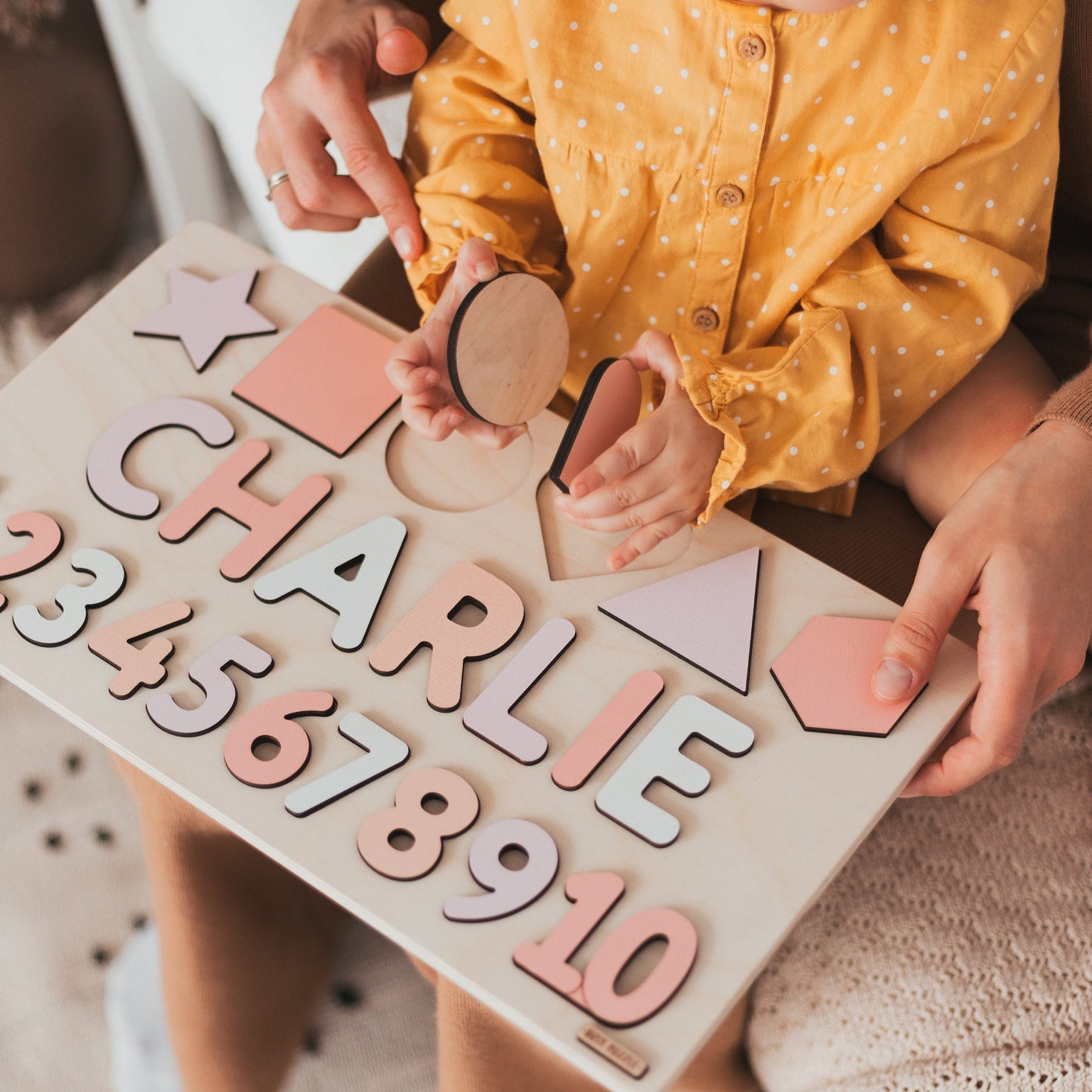 Wooden Shapes and Numbers For Kids, Personalized Toddler Puzzle, Custom Easter Gifts, Unique Baby Girl Gift, Educational Montessori Board