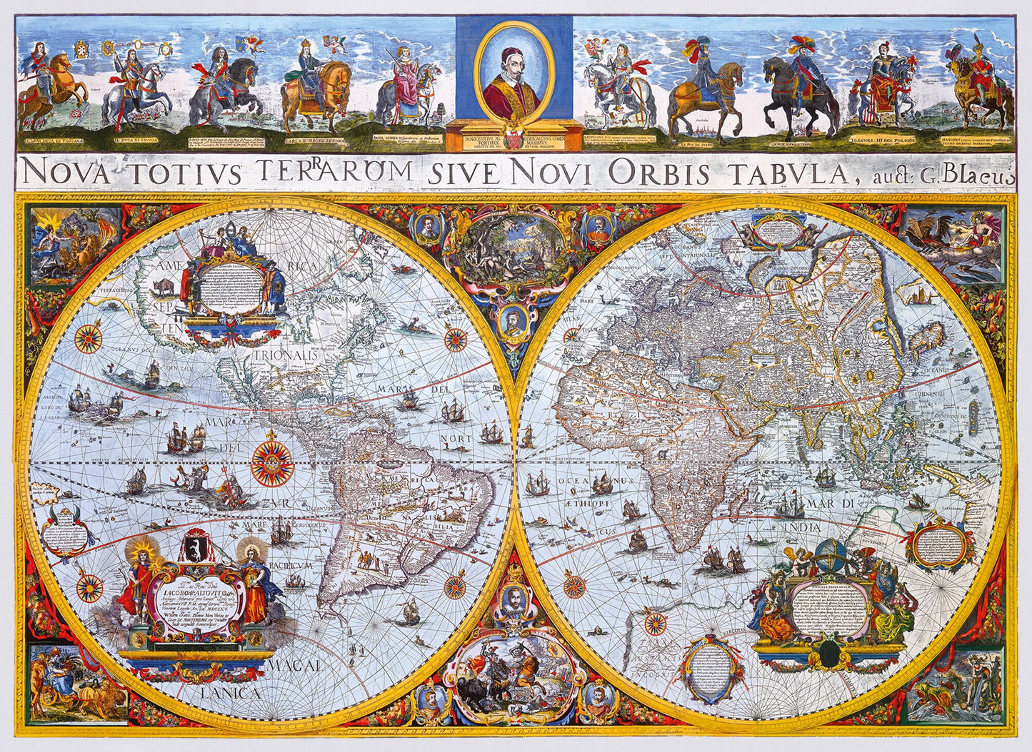 Wooden Jigsaw Puzzle "Map Nova Terrarum" 200, 500, 1000 pcs Antique Adults Kids Colourful Unique Shaped Pieces Wooden.City