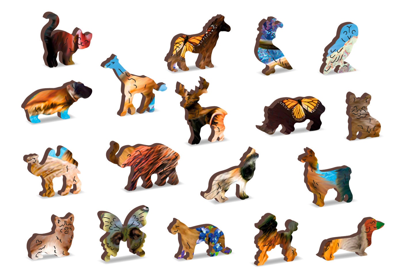 Wooden Jigsaw Puzzle  Into The Woods 500 pcs Wolf Bear Deer Kids Adults Colorful Unique Unusual Shaped Pieces Wooden.City