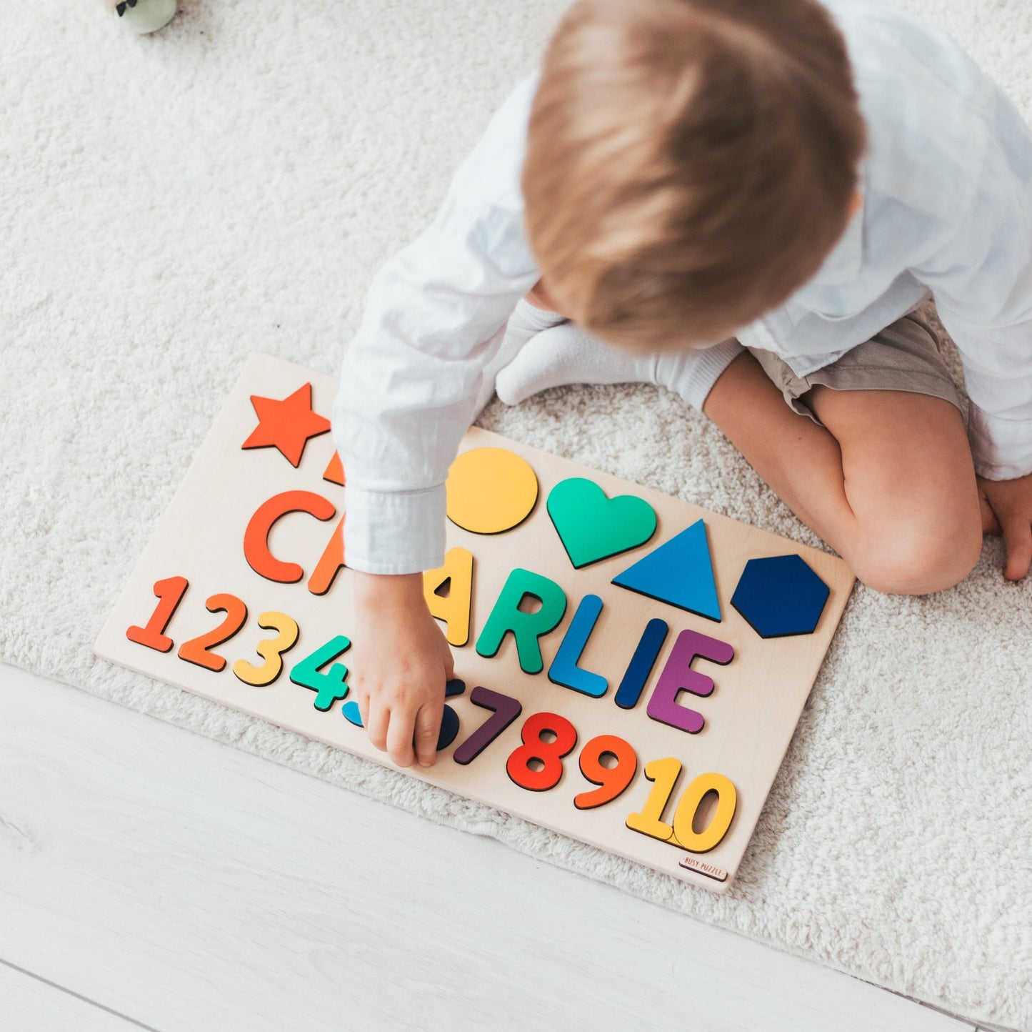 Personalized Montessori Math Board, Baby Name Puzzle, Unique Boy and Girl Birthday Gift, Toddler First Easter, Wooden Shapes and Numbers