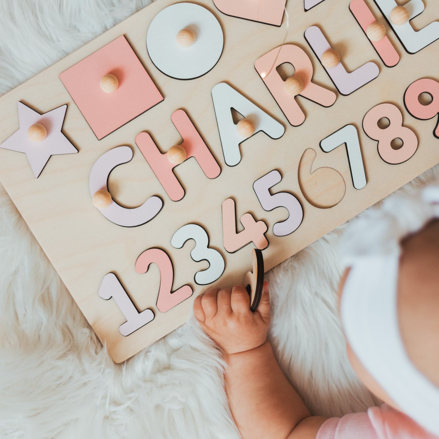 Wooden Shapes and Numbers For Kids, Personalized Toddler Puzzle, Custom Easter Gifts, Unique Baby Girl Gift, Educational Montessori Board