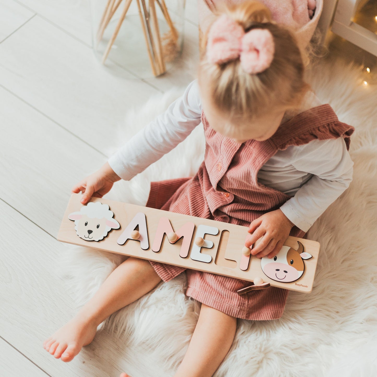 Baby Girl Name Puzzle, Personalized Puzzle With Farm Animals, 3 Years Old, Easter Gifts For Kids, Wooden Toddler Toys, Montessori Board